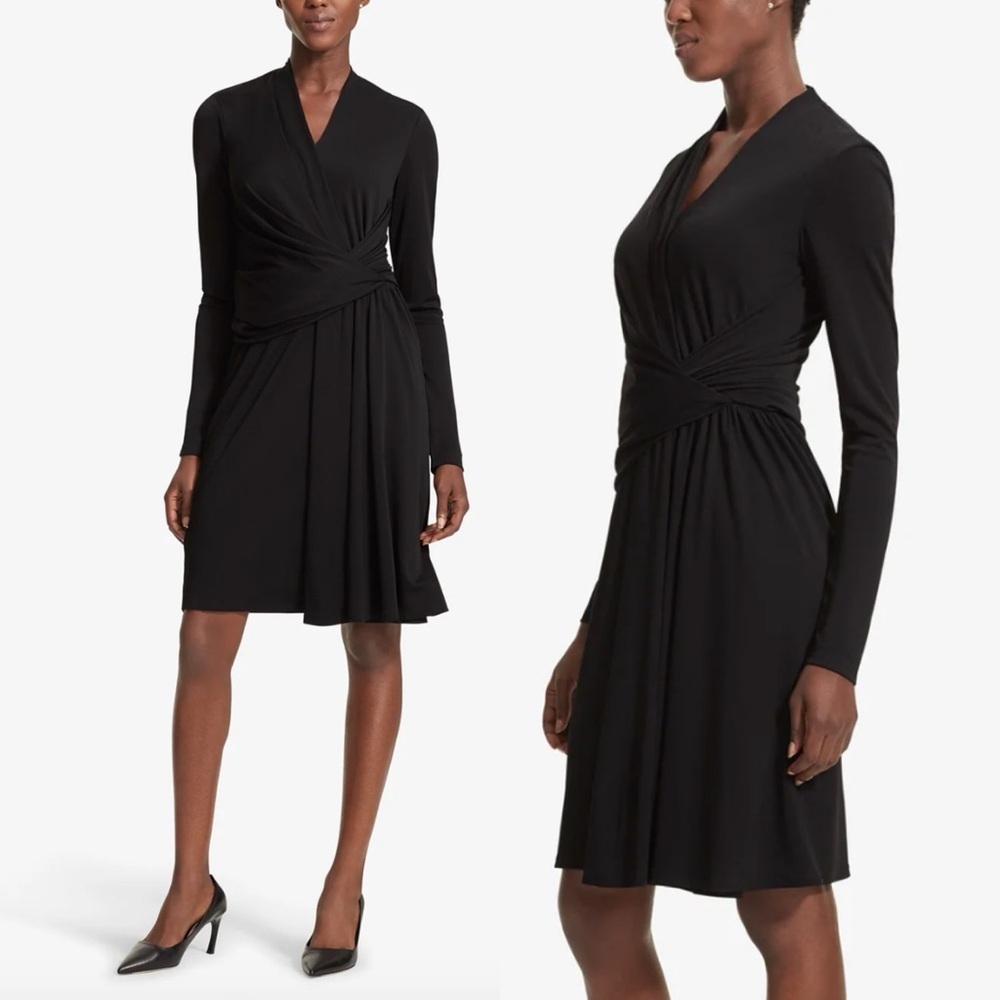 MM LAFLEUR‎ Morgan Long Sleeve Faux Wrap Black Career Dress
